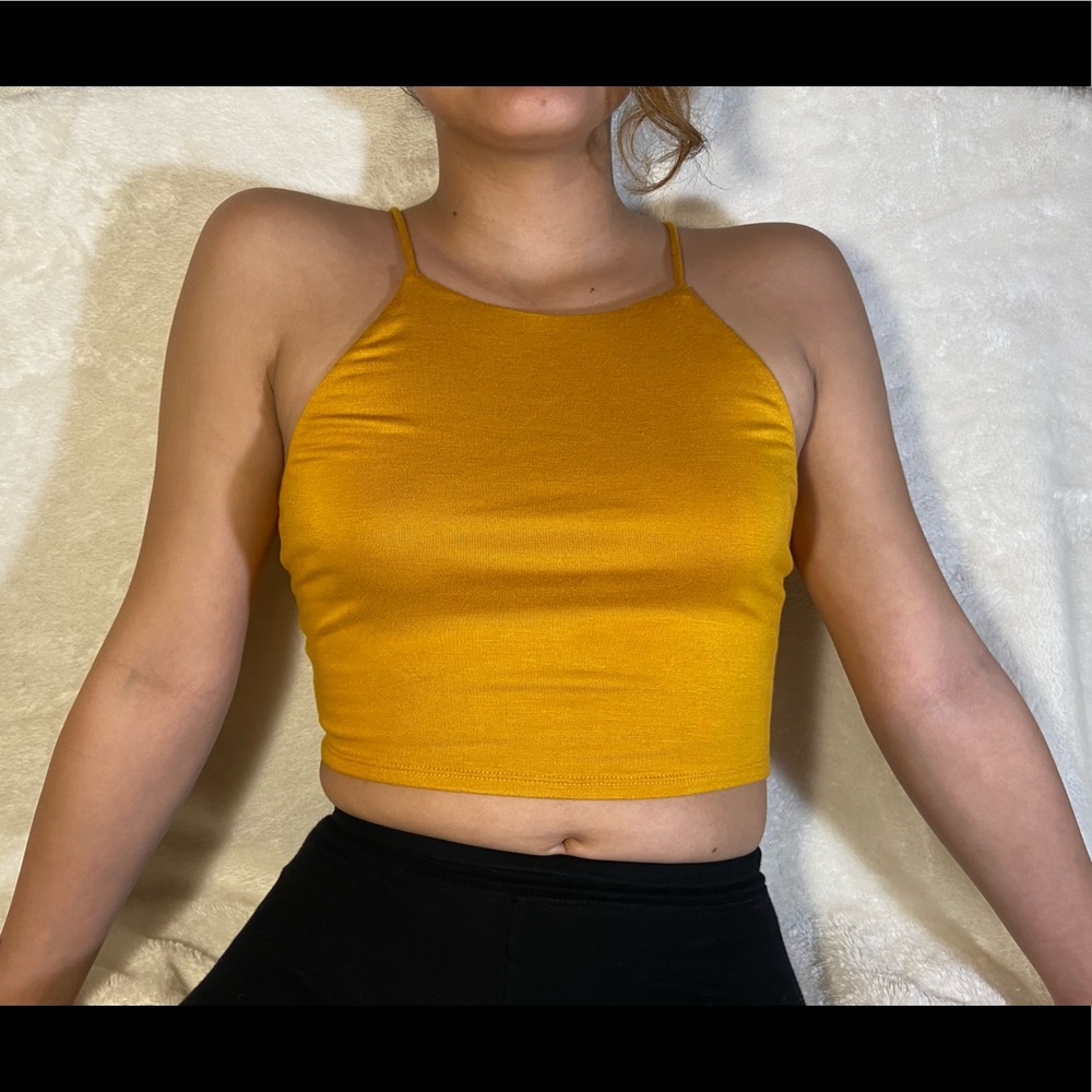Cute Sunflower/Mustard color Crop Top, Active USA